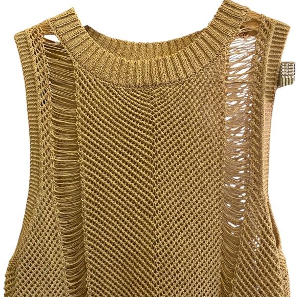 Women’s Festival Fringe Distressed Ladder Knit Tank in Beige Sz L - Picture 2 of 7